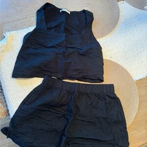 Abercrombie black linen tank and short set